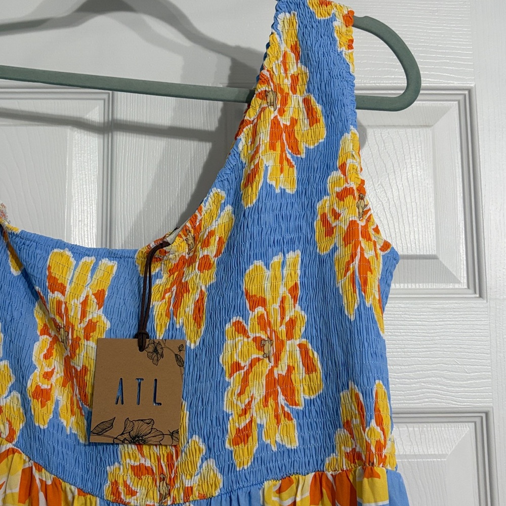 Able The Label Anthropologie One Shoulder Blue Flower Maxi Dress Size XL NWT - Picture 2 of 9